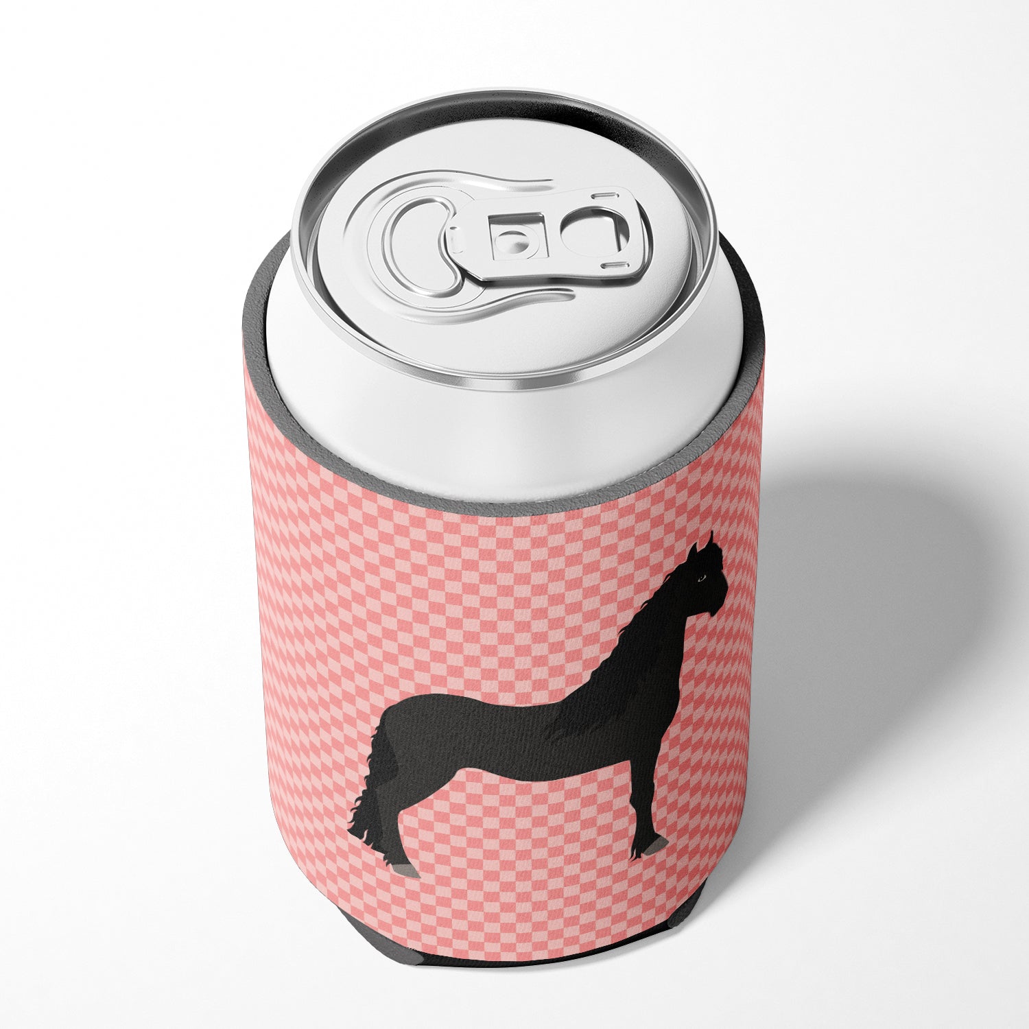 Friesian Horse Pink Check Can or Bottle Hugger Cooler Sleeve for Standard 12 oz Cans, Insulated Foam Beer & Soda Can Hugger Reusable
