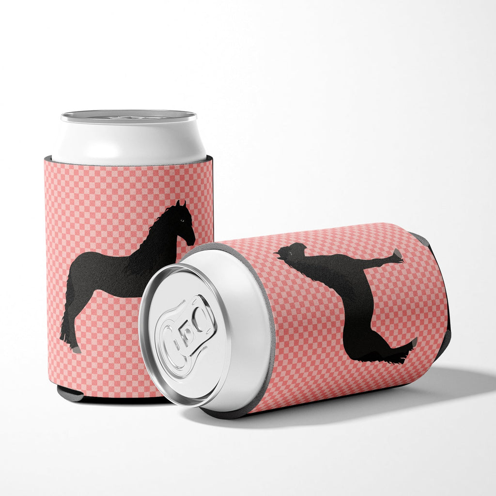 Friesian Horse Pink Check Can or Bottle Hugger Cooler Sleeve for Standard 12 oz Cans, Insulated Foam Beer & Soda Can Hugger Reusable