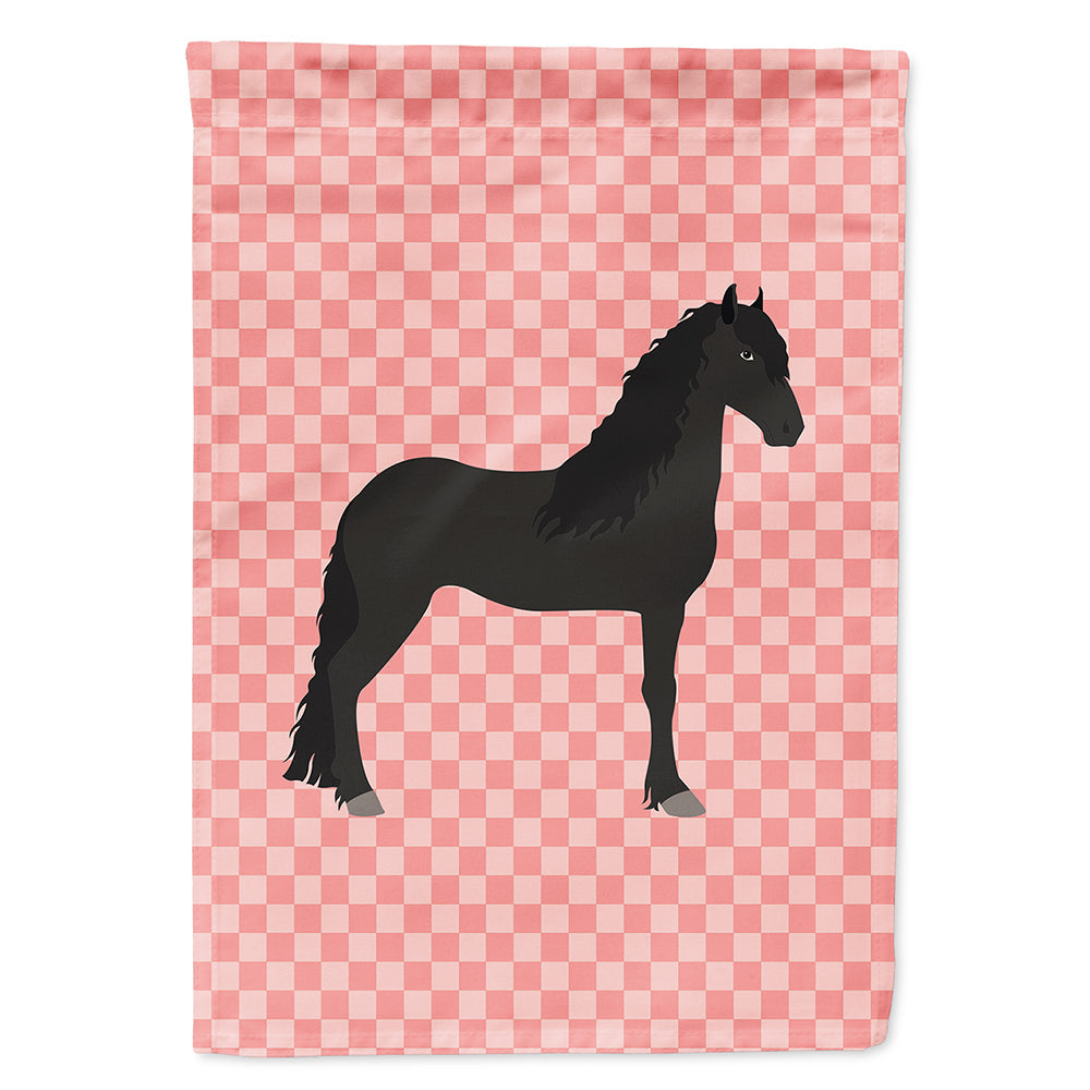 Friesian Horse Pink Check House Flag 28x40 Porch Sleeve Pole Decorative Outside Yard Banner Artwork Wall Hanging, Polyester