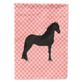 Friesian Horse Pink Check House Flag 28x40 Porch Sleeve Pole Decorative Outside Yard Banner Artwork Wall Hanging, Polyester