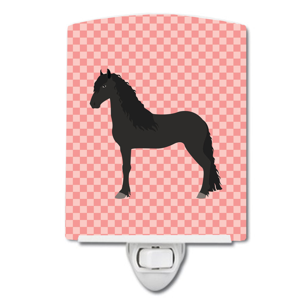 Friesian Horse Pink Check Ceramic Night Light Compact, UL-Certified, Ideal for Bedroom, Bathroom, Nursery, Hallway, Kitchen, 6x4x3, Multicolor