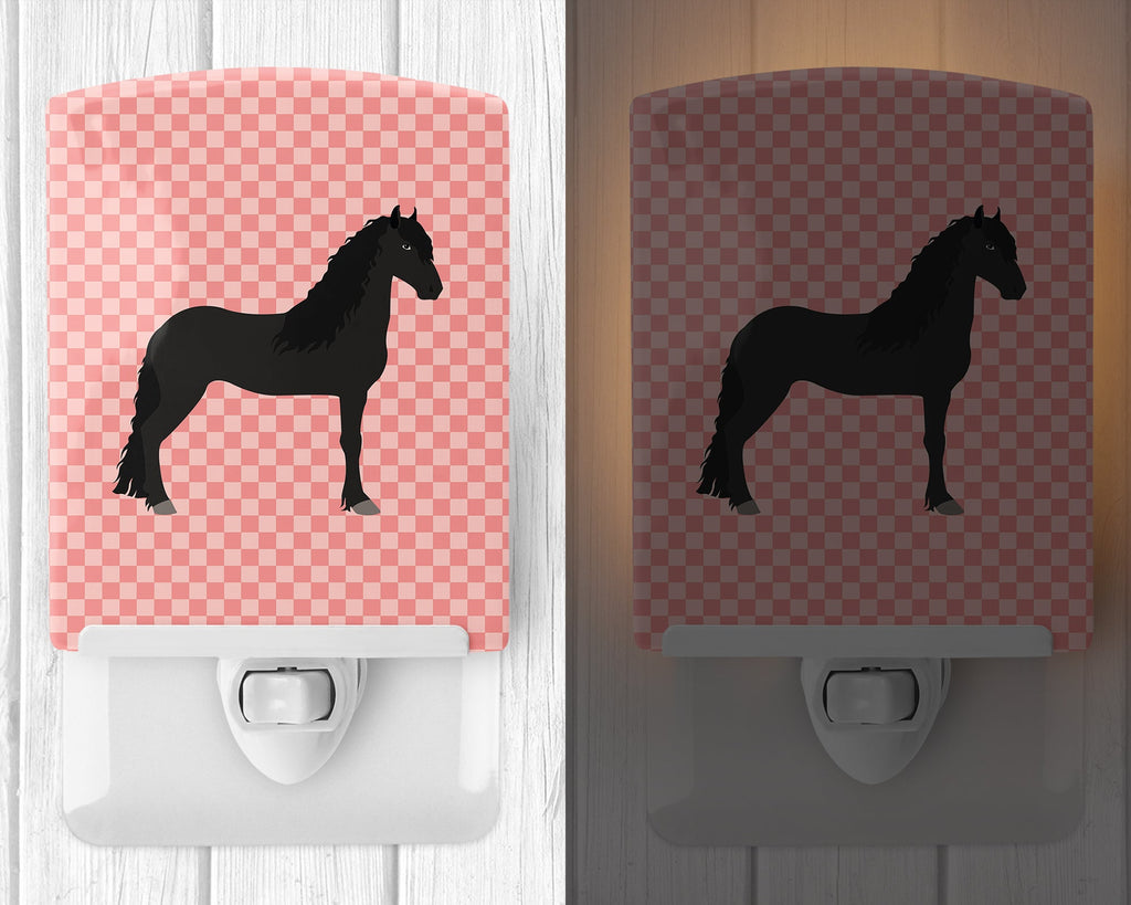 Friesian Horse Pink Check Ceramic Night Light Compact, UL-Certified, Ideal for Bedroom, Bathroom, Nursery, Hallway, Kitchen, 6x4x3, Multicolor