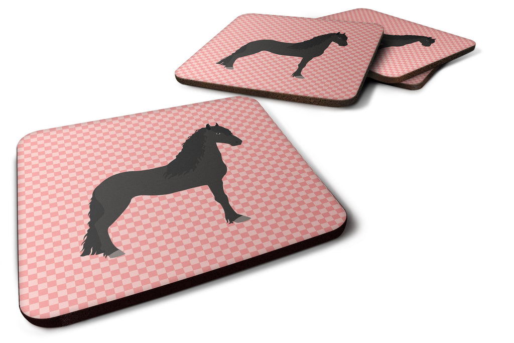 Friesian Horse Pink Check Foam Coasters Set of 4 Cup Coasters for Indoor Outdoor, Tabletop Protection, Anti Slip, Mouse pad Material