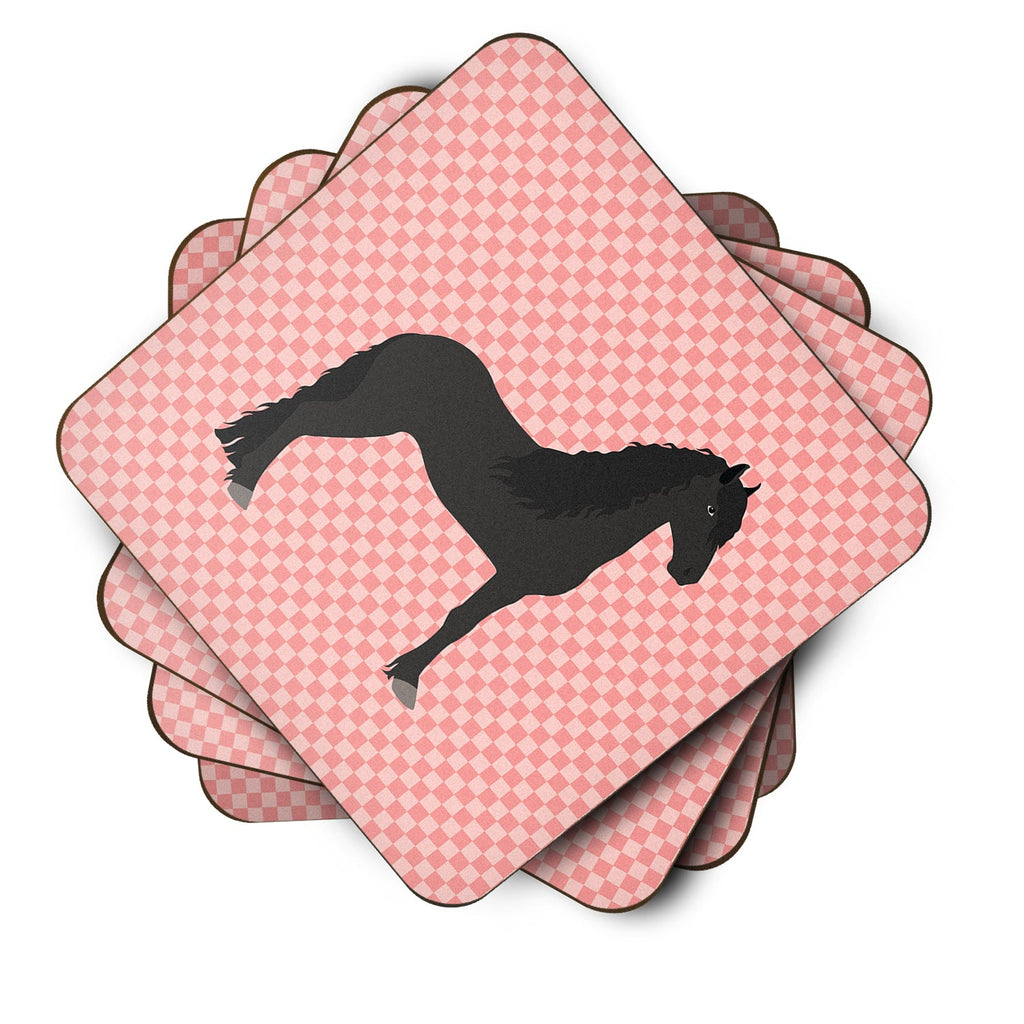 Friesian Horse Pink Check Foam Coasters Set of 4 Cup Coasters for Indoor Outdoor, Tabletop Protection, Anti Slip, Mouse pad Material