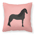 Friesian Horse Pink Check Decorative Throw Pillow 18x18 Indoor Outdoor Accent Cushion, Fabric Cover with Insert for Sofa, Bed, Porch & Living Room