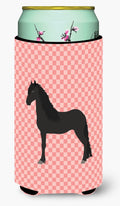 Friesian Horse Pink Check Tall Boy Hugger Can Cooler Sleeve Machine Washable Drink Collapsible Insulator Beverage Insulated Holder