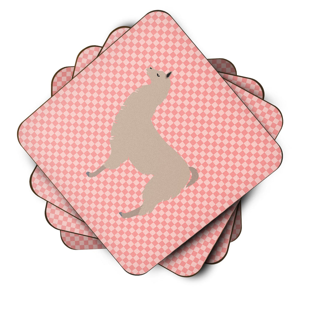 Llama Pink Check Foam Coasters Set of 4 Cup Coasters for Indoor Outdoor, Tabletop Protection, Anti Slip, Mouse pad Material