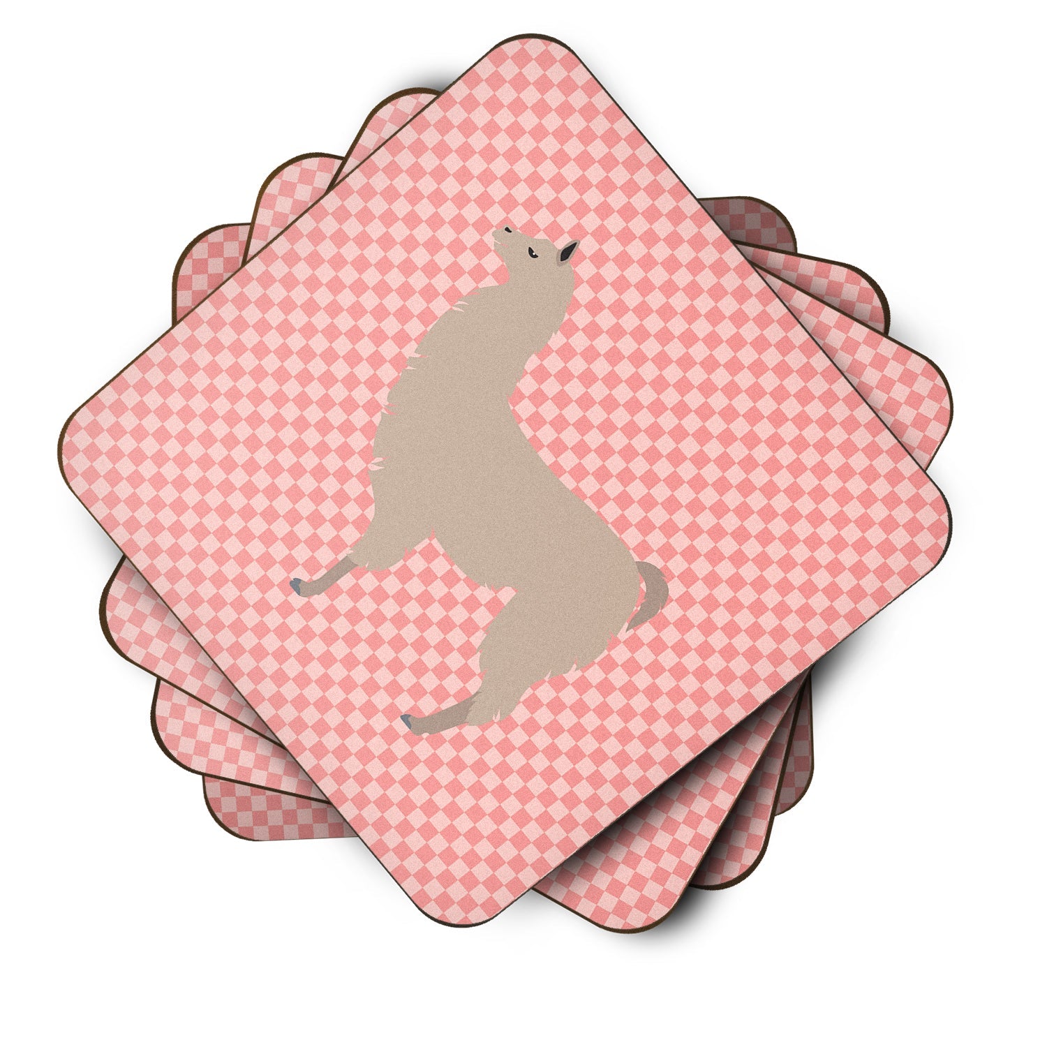 Llama Pink Check Foam Coasters Set of 4 Cup Coasters for Indoor Outdoor, Tabletop Protection, Anti Slip, Mouse pad Material