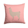 Llama Pink Check Decorative Throw Pillow 14x14 Indoor Outdoor Accent Cushion, Fabric Cover with Insert for Sofa, Bed, Porch & Living Room