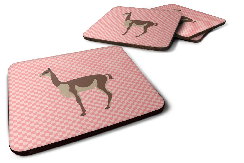 Vicugna or Vicuna Pink Check Foam Coasters Set of 4 Cup Coasters for Indoor Outdoor, Tabletop Protection, Anti Slip, Mouse pad Material