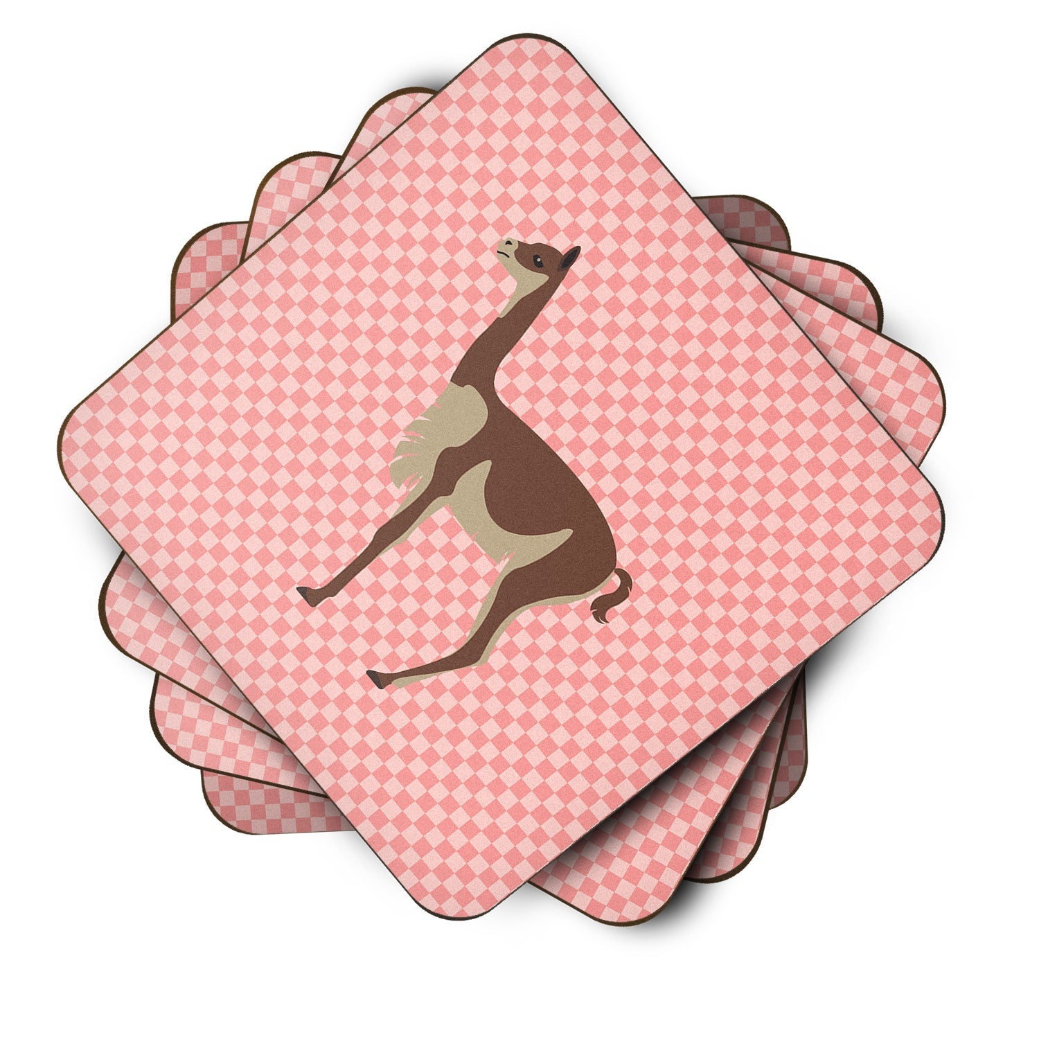 Vicugna or Vicuna Pink Check Foam Coasters Set of 4 Cup Coasters for Indoor Outdoor, Tabletop Protection, Anti Slip, Mouse pad Material