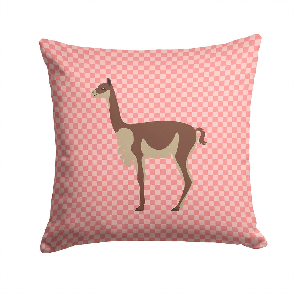 Vicugna or Vicuna Pink Check Decorative Throw Pillow 14x14 Indoor Outdoor Accent Cushion, Fabric Cover with Insert for Sofa, Bed, Porch & Living Room