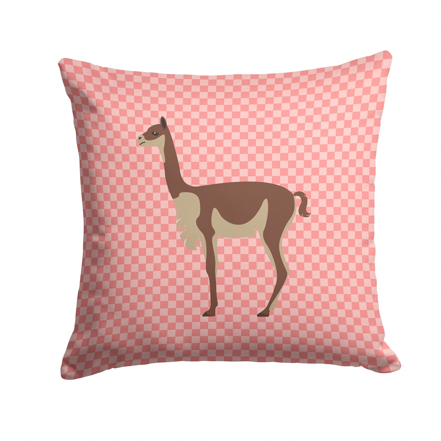 Vicugna or Vicuna Pink Check Decorative Throw Pillow 14x14 Indoor Outdoor Accent Cushion, Fabric Cover with Insert for Sofa, Bed, Porch & Living Room