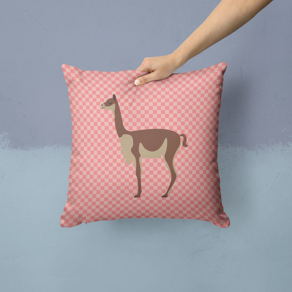 Vicugna or Vicuna Pink Check Decorative Throw Pillow 14x14 Indoor Outdoor Accent Cushion, Fabric Cover with Insert for Sofa, Bed, Porch & Living Room