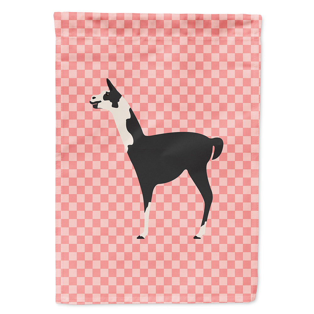 Llama Q' Ara Pink Check House Flag 28x40 Porch Sleeve Pole Decorative Outside Yard Banner Artwork Wall Hanging, Polyester
