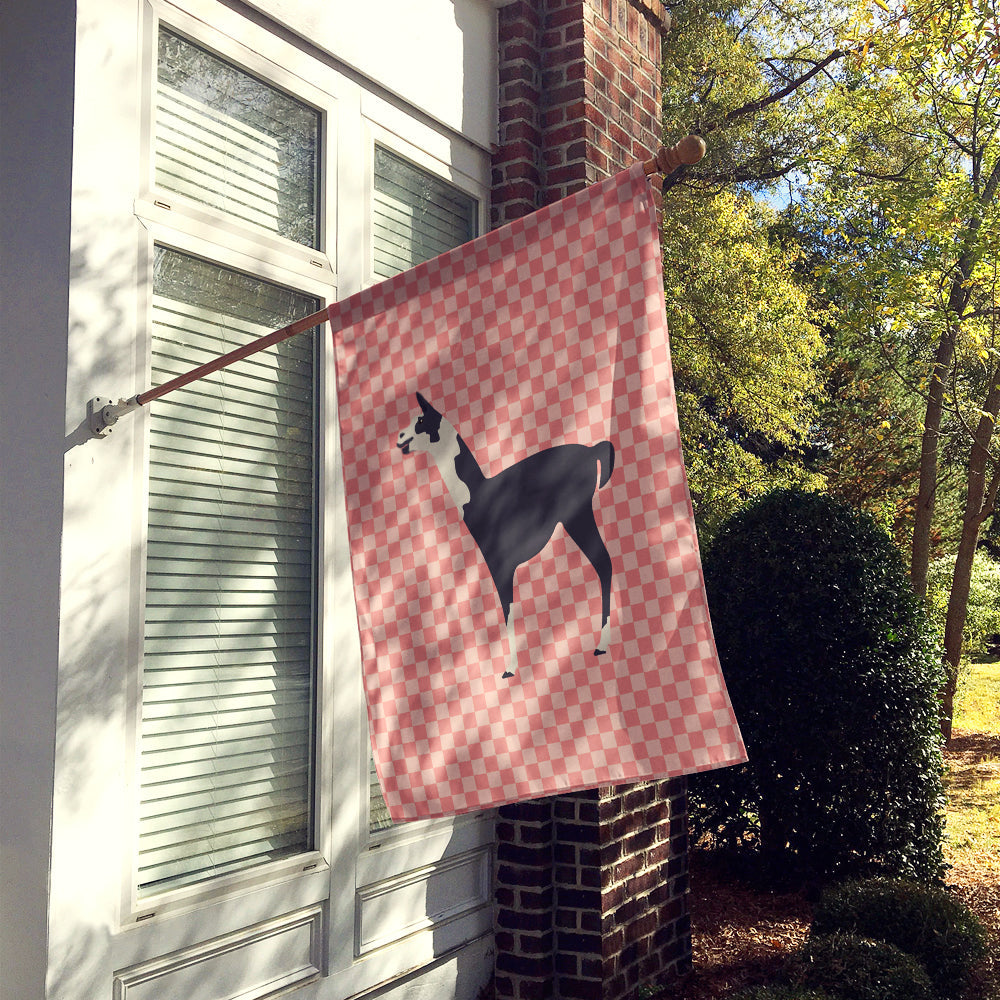 Llama Q' Ara Pink Check House Flag 28x40 Porch Sleeve Pole Decorative Outside Yard Banner Artwork Wall Hanging, Polyester