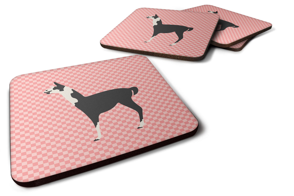 Llama Q' Ara Pink Check Foam Coasters Set of 4 Cup Coasters for Indoor Outdoor, Tabletop Protection, Anti Slip, Mouse pad Material