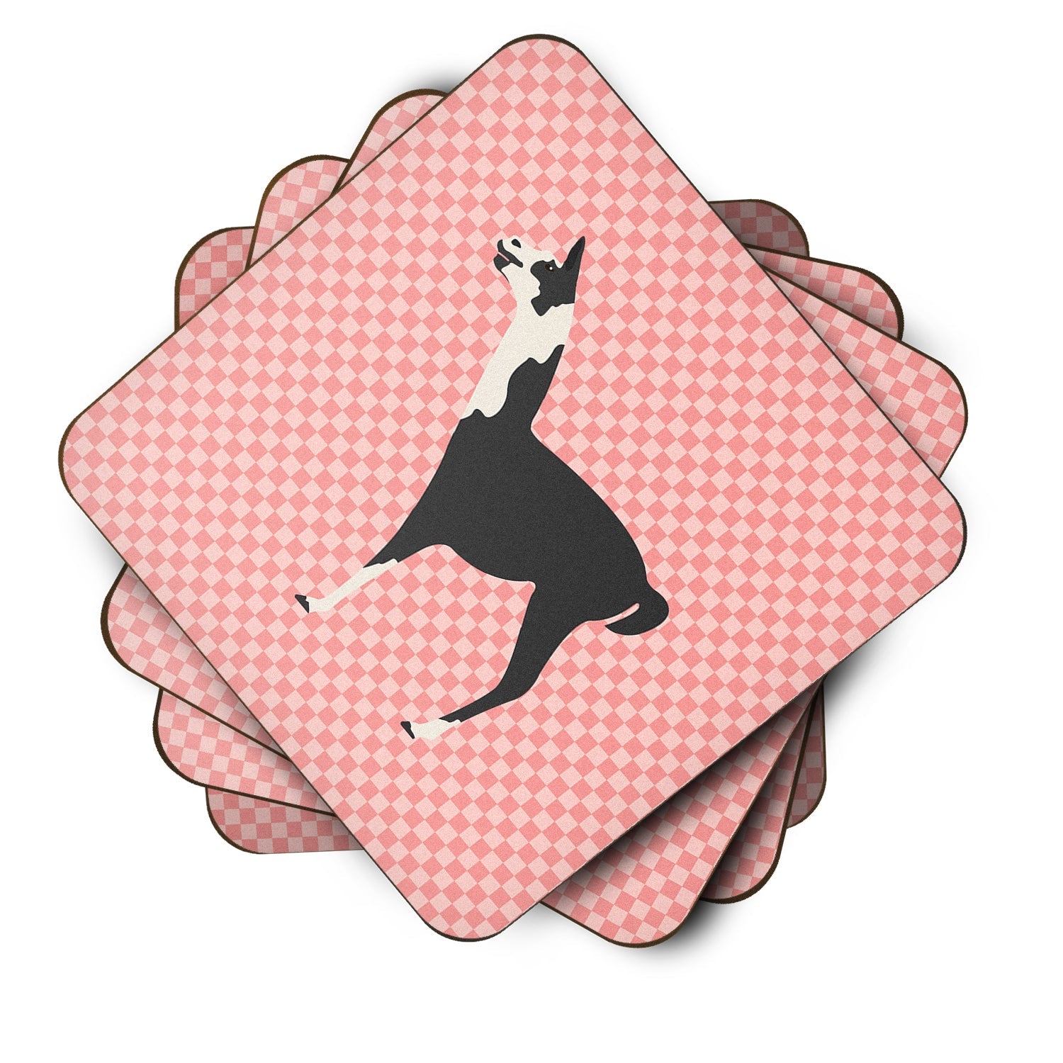 Llama Q' Ara Pink Check Foam Coasters Set of 4 Cup Coasters for Indoor Outdoor, Tabletop Protection, Anti Slip, Mouse pad Material