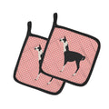 Llama Q' Ara Pink Check Pot Holder Set of 2 Heat Resistant Quilted Hot Pads 7.5 x 7.5 Inch, Insulated Kitchen Trivets for Cooking & Baking