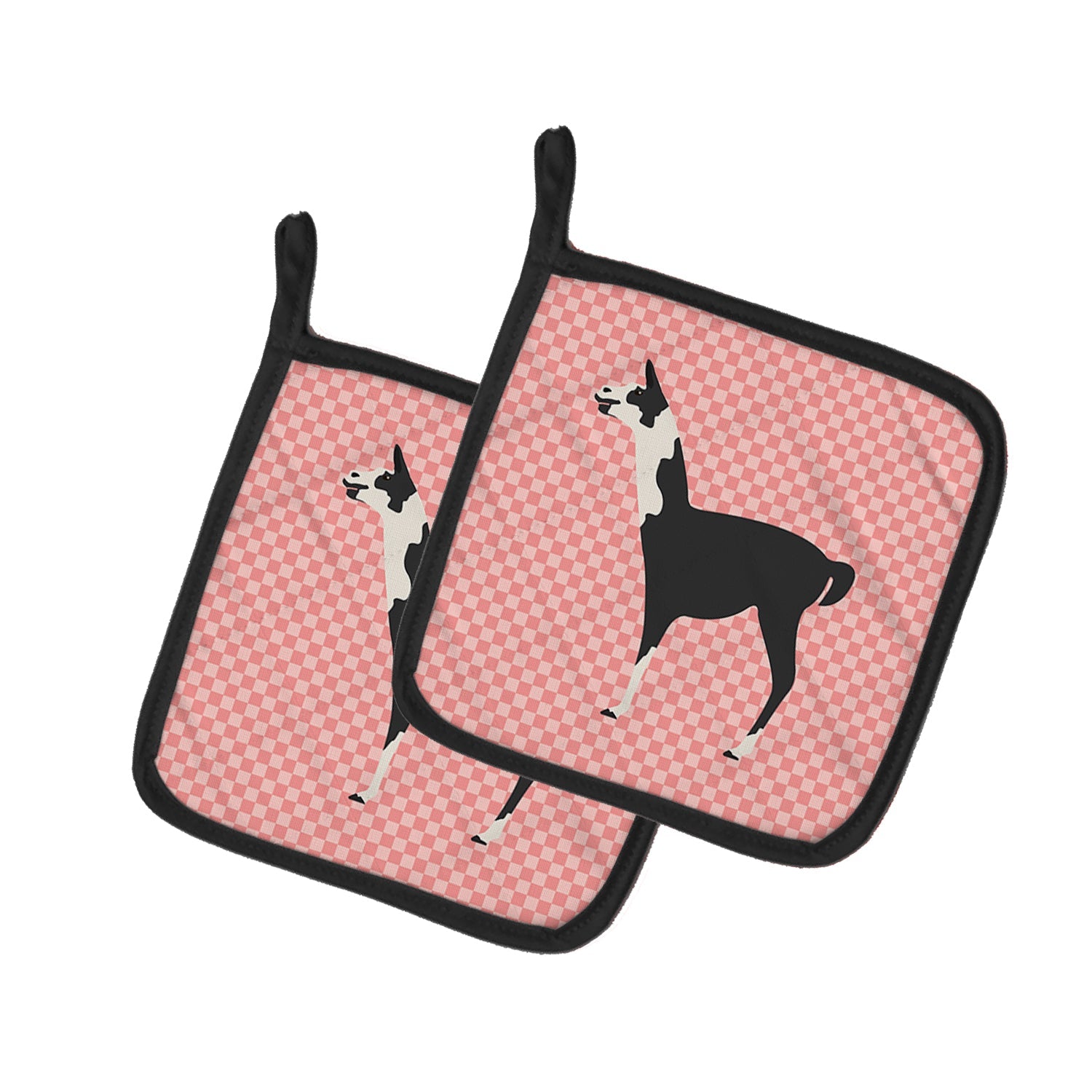 Llama Q' Ara Pink Check Pot Holder Set of 2 Heat Resistant Quilted Hot Pads 7.5 x 7.5 Inch, Insulated Kitchen Trivets for Cooking & Baking