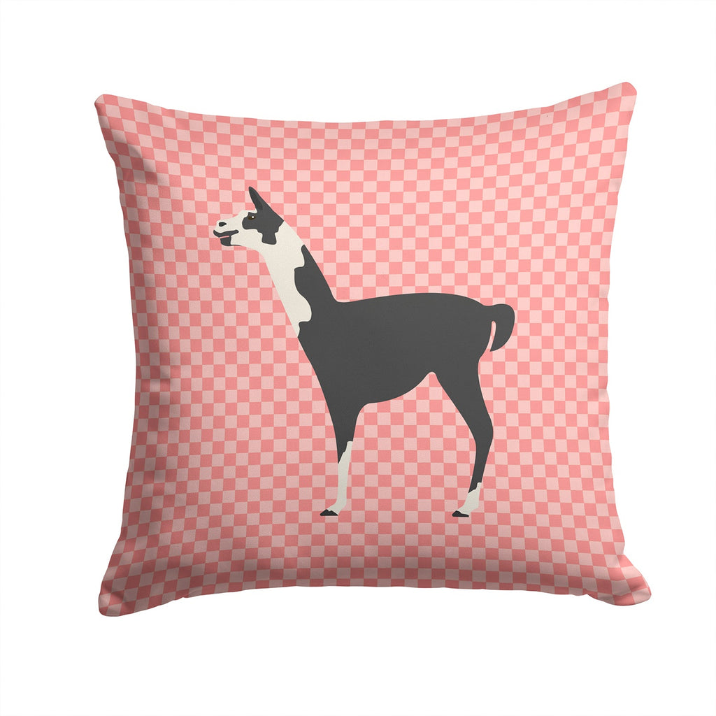 Llama Q' Ara Pink Check Decorative Throw Pillow 14x14 Indoor Outdoor Accent Cushion, Fabric Cover with Insert for Sofa, Bed, Porch & Living Room