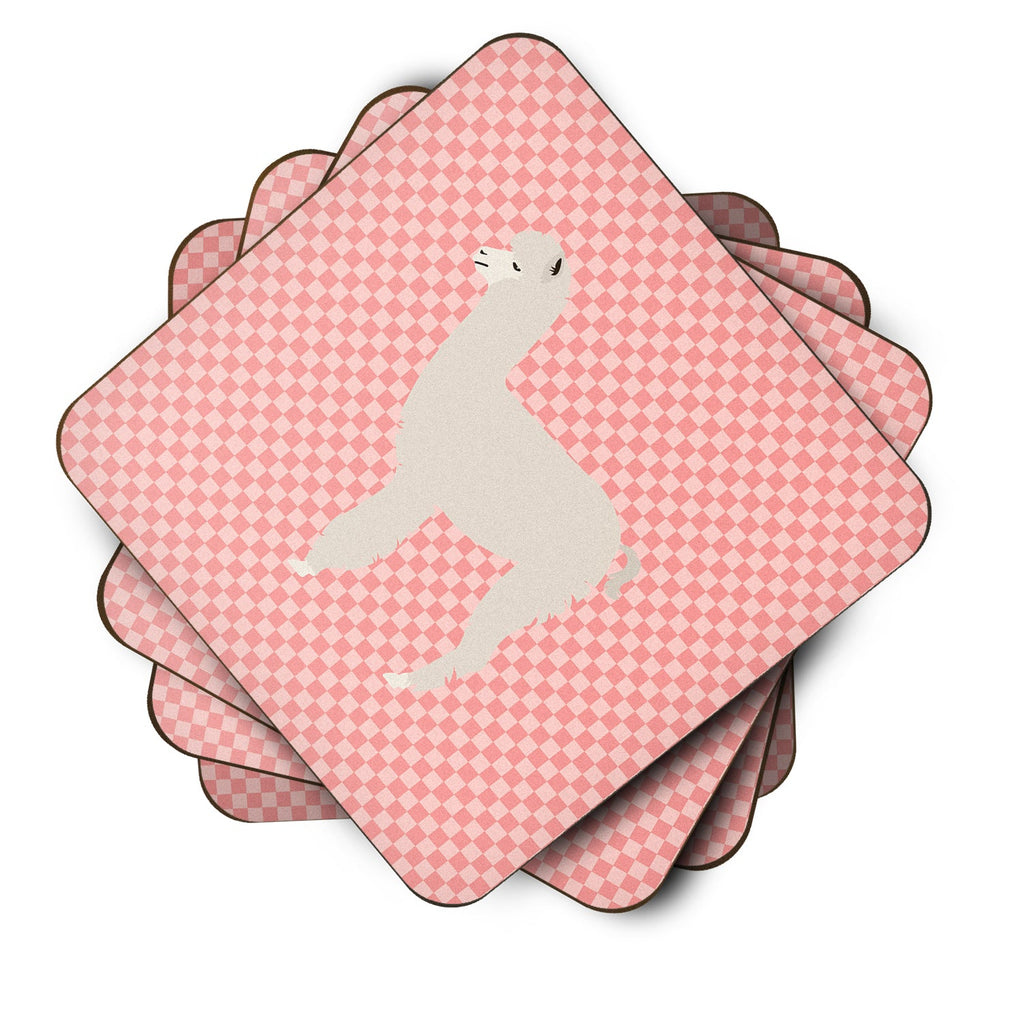 Alpaca Pink Check Foam Coasters Set of 4 Cup Coasters for Indoor Outdoor, Tabletop Protection, Anti Slip, Mouse pad Material