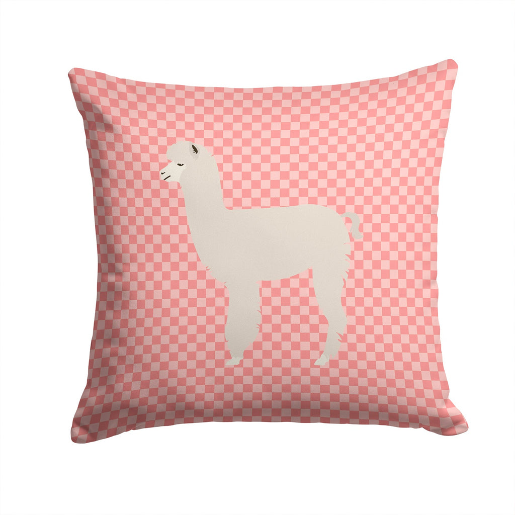 Alpaca Pink Check Decorative Throw Pillow 14x14 Indoor Outdoor Accent Cushion, Fabric Cover with Insert for Sofa, Bed, Porch & Living Room