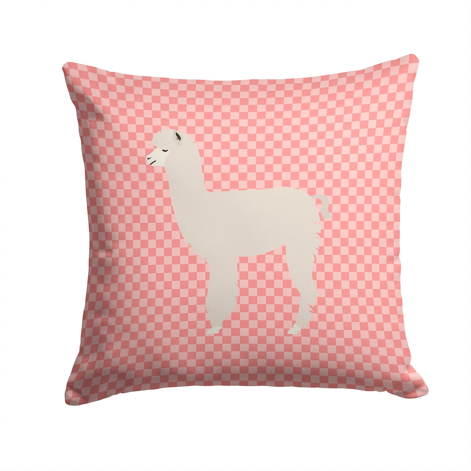 Alpaca Pink Check Decorative Throw Pillow 14x14 Indoor Outdoor Accent Cushion, Fabric Cover with Insert for Sofa, Bed, Porch & Living Room