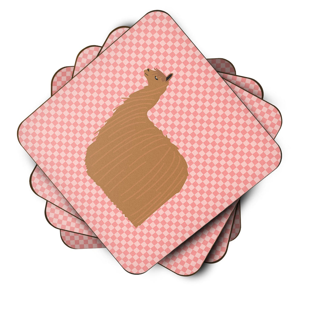 Alpaca Suri Pink Check Foam Coasters Set of 4 Cup Coasters for Indoor Outdoor, Tabletop Protection, Anti Slip, Mouse pad Material