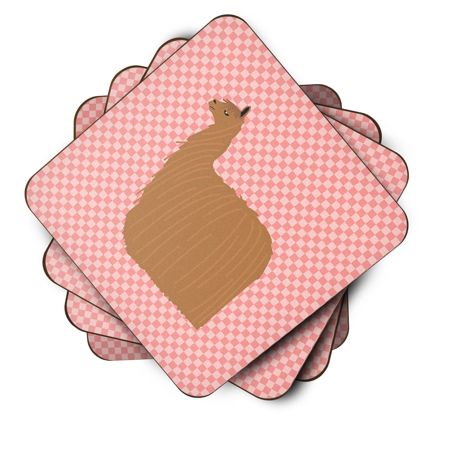 Alpaca Suri Pink Check Foam Coasters Set of 4 Cup Coasters for Indoor Outdoor, Tabletop Protection, Anti Slip, Mouse pad Material