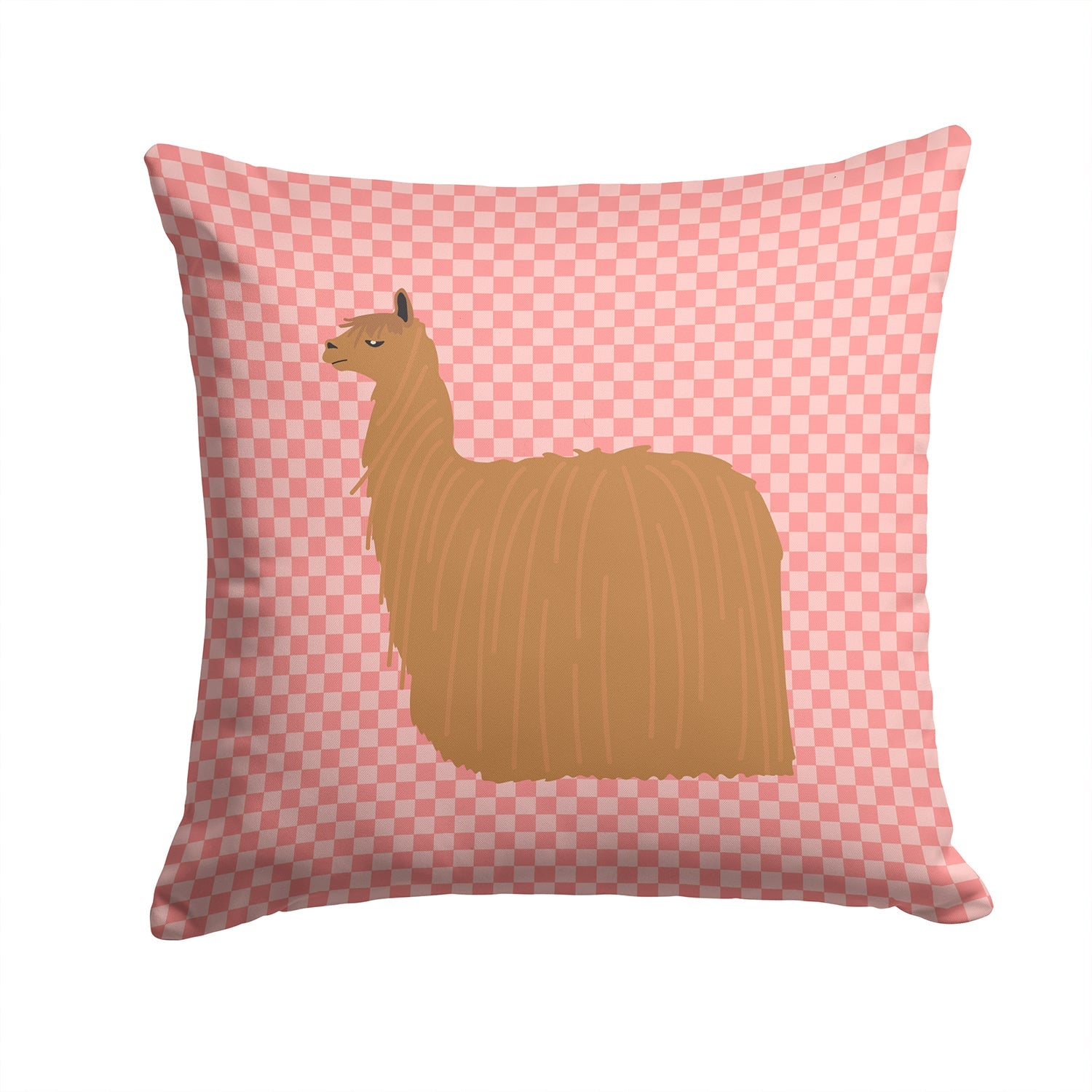 Alpaca Suri Pink Check Decorative Throw Pillow 14x14 Indoor Outdoor Accent Cushion, Fabric Cover with Insert for Sofa, Bed, Porch & Living Room