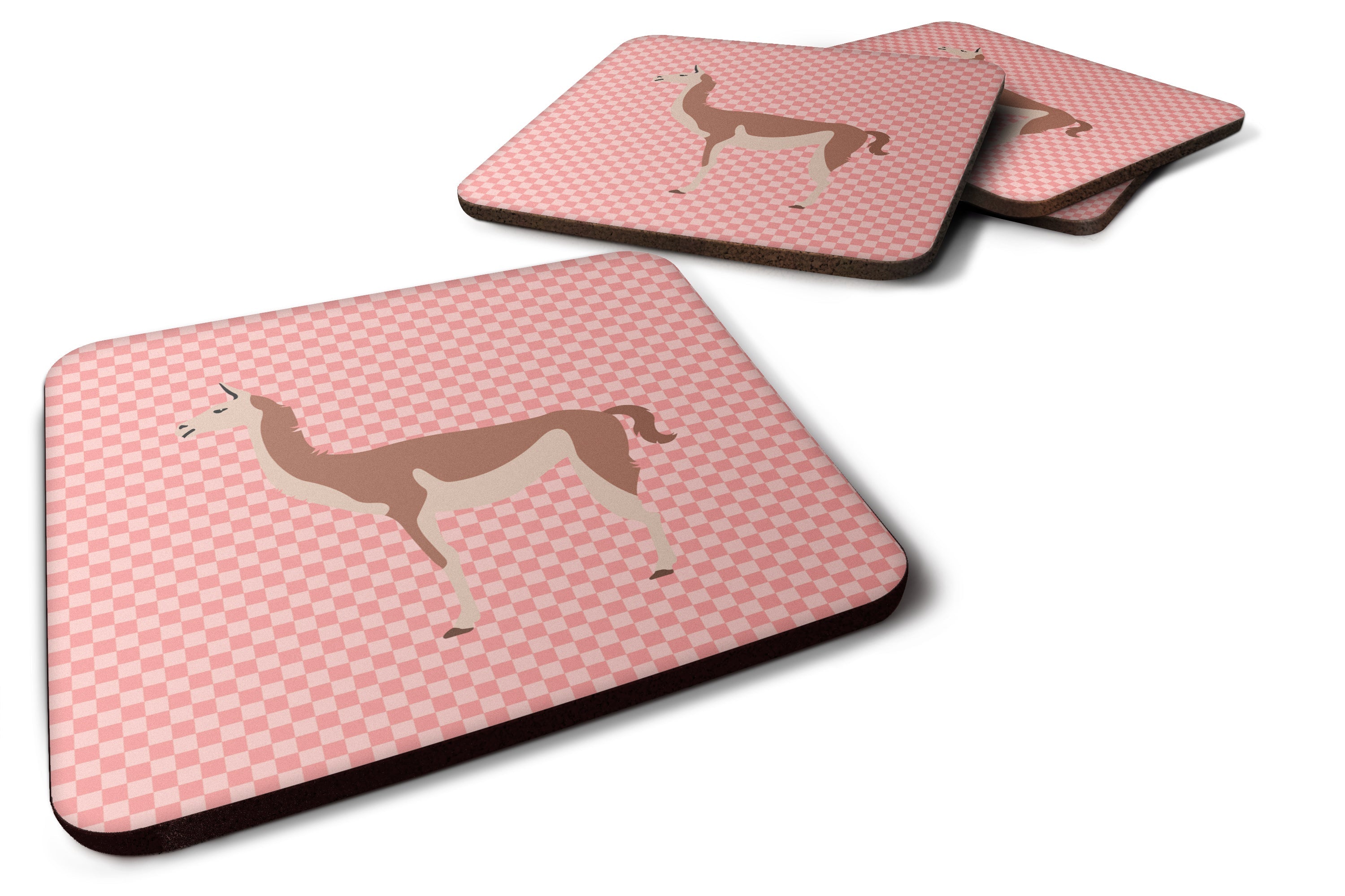 Guanaco Pink Check Foam Coasters Set of 4 Cup Coasters for Indoor Outdoor, Tabletop Protection, Anti Slip, Mouse pad Material