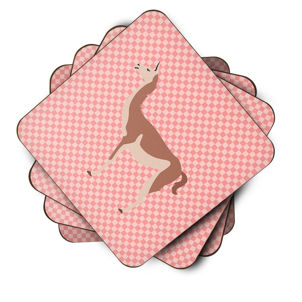 Guanaco Pink Check Foam Coasters Set of 4 Cup Coasters for Indoor Outdoor, Tabletop Protection, Anti Slip, Mouse pad Material