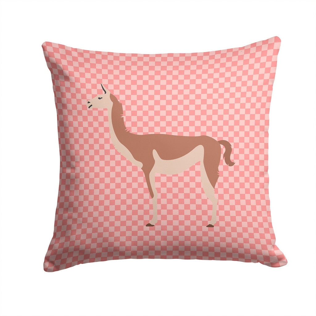 Guanaco Pink Check Decorative Throw Pillow 14x14 Indoor Outdoor Accent Cushion, Fabric Cover with Insert for Sofa, Bed, Porch & Living Room