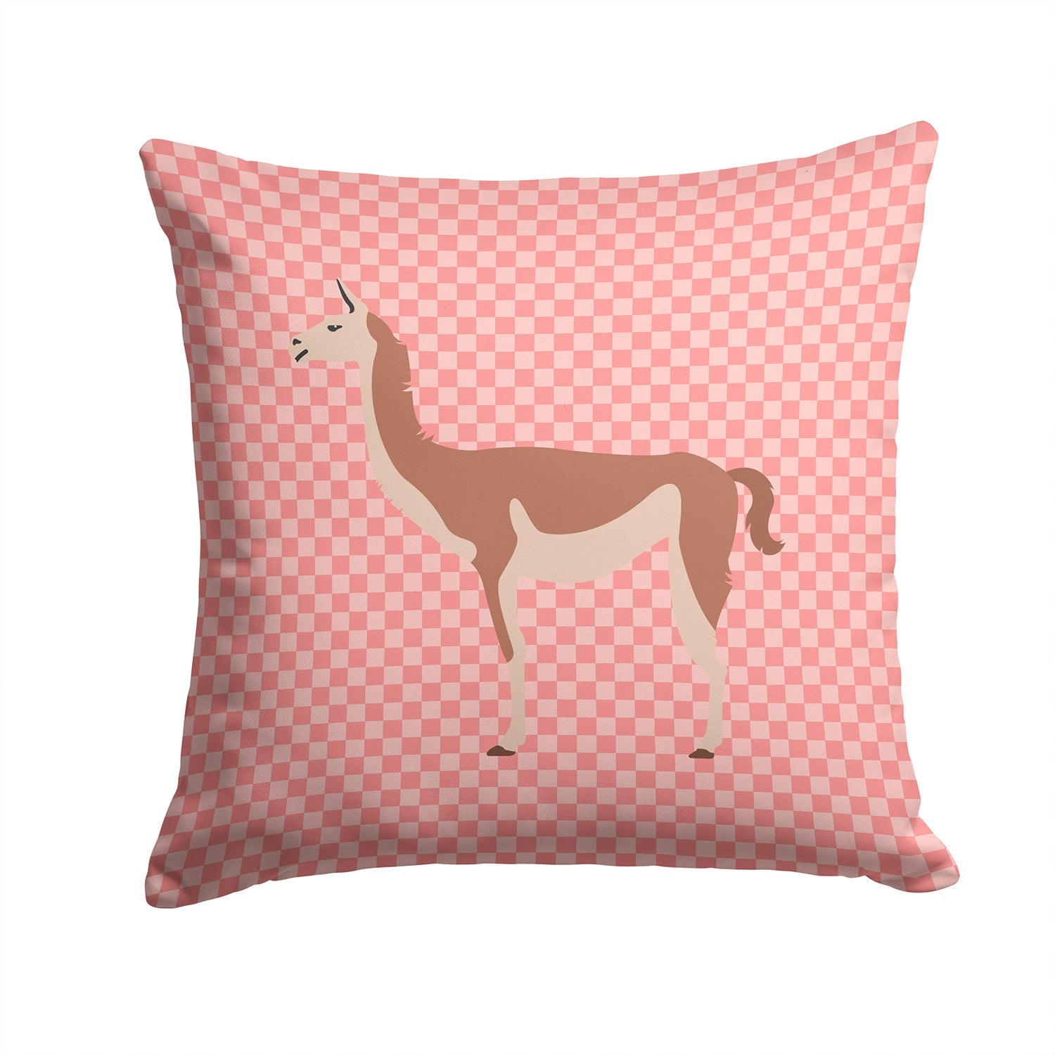 Guanaco Pink Check Decorative Throw Pillow 14x14 Indoor Outdoor Accent Cushion, Fabric Cover with Insert for Sofa, Bed, Porch & Living Room