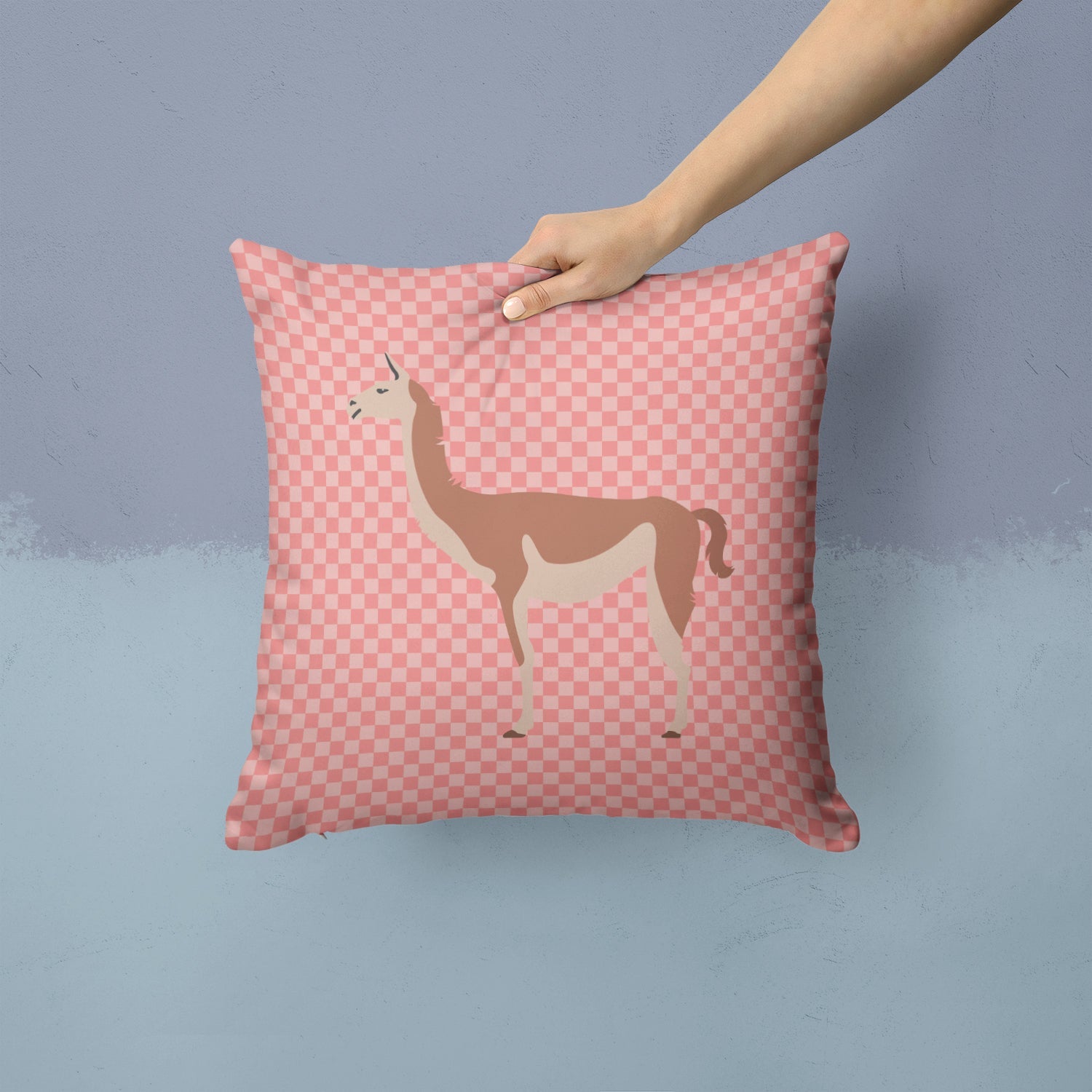 Guanaco Pink Check Decorative Throw Pillow 14x14 Indoor Outdoor Accent Cushion, Fabric Cover with Insert for Sofa, Bed, Porch & Living Room