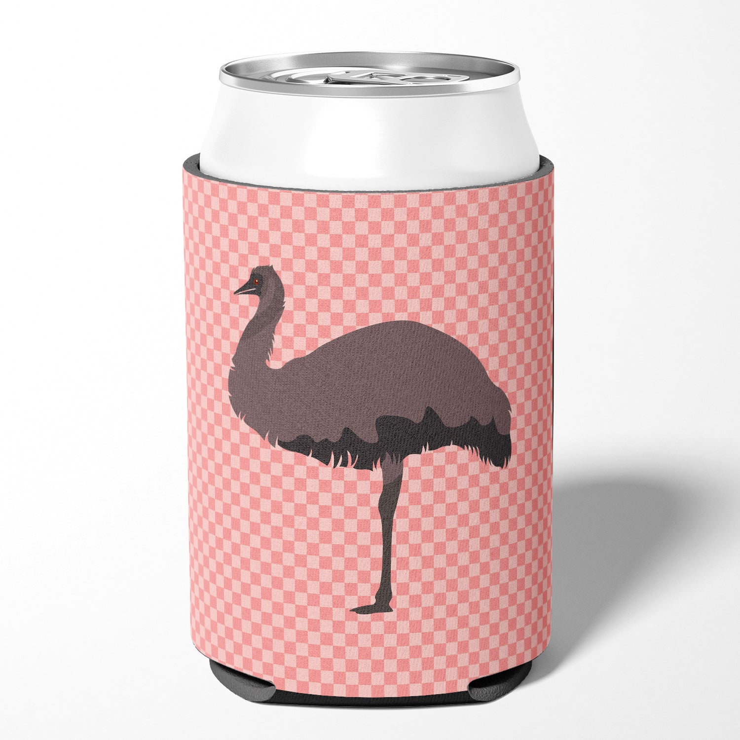 Emu Pink Check Can or Bottle Hugger Cooler Sleeve for Standard 12 oz Cans, Insulated Foam Beer & Soda Can Hugger Reusable
