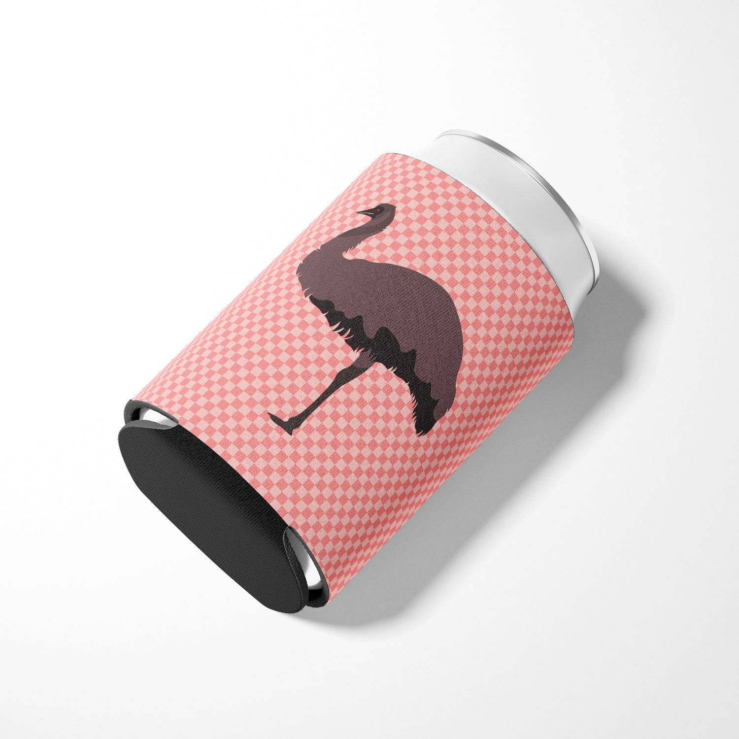 Emu Pink Check Can or Bottle Hugger Cooler Sleeve for Standard 12 oz Cans, Insulated Foam Beer & Soda Can Hugger Reusable