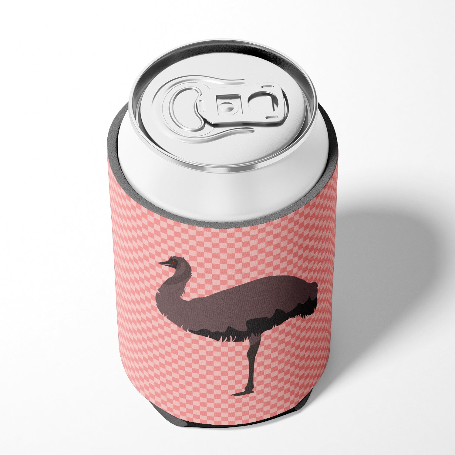 Emu Pink Check Can or Bottle Hugger Cooler Sleeve for Standard 12 oz Cans, Insulated Foam Beer & Soda Can Hugger Reusable