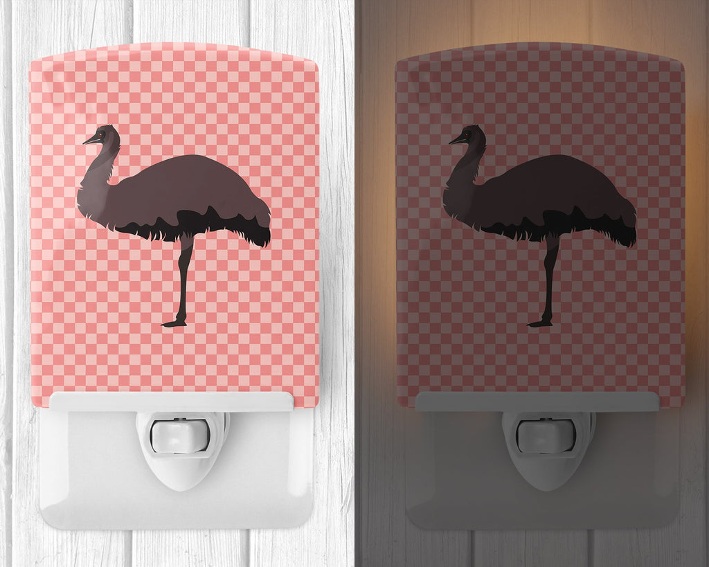 Emu Pink Check Ceramic Night Light Compact, UL-Certified, Ideal for Bedroom, Bathroom, Nursery, Hallway, Kitchen, 6x4x3, Multicolor