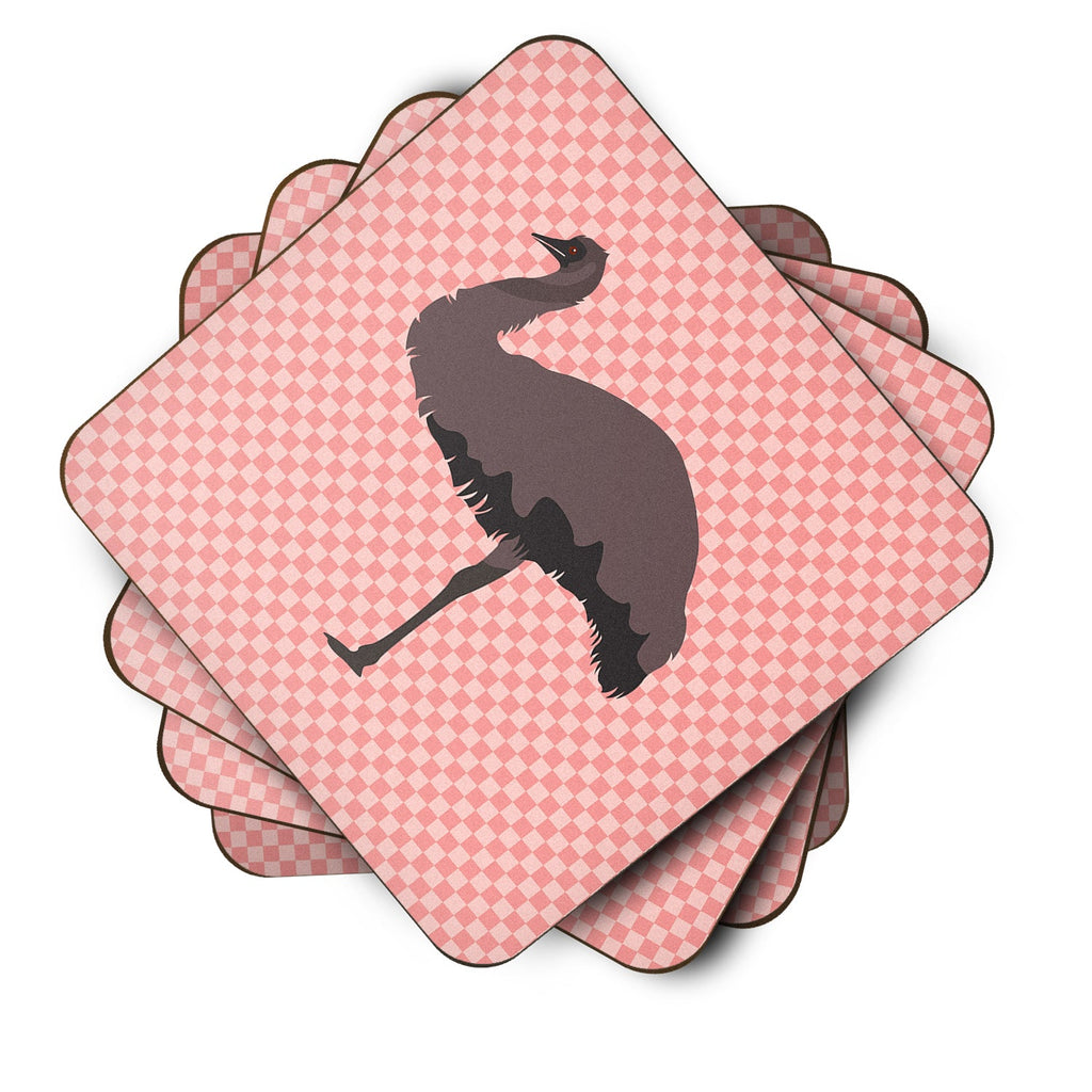 Emu Pink Check Foam Coasters Set of 4 Cup Coasters for Indoor Outdoor, Tabletop Protection, Anti Slip, Mouse pad Material