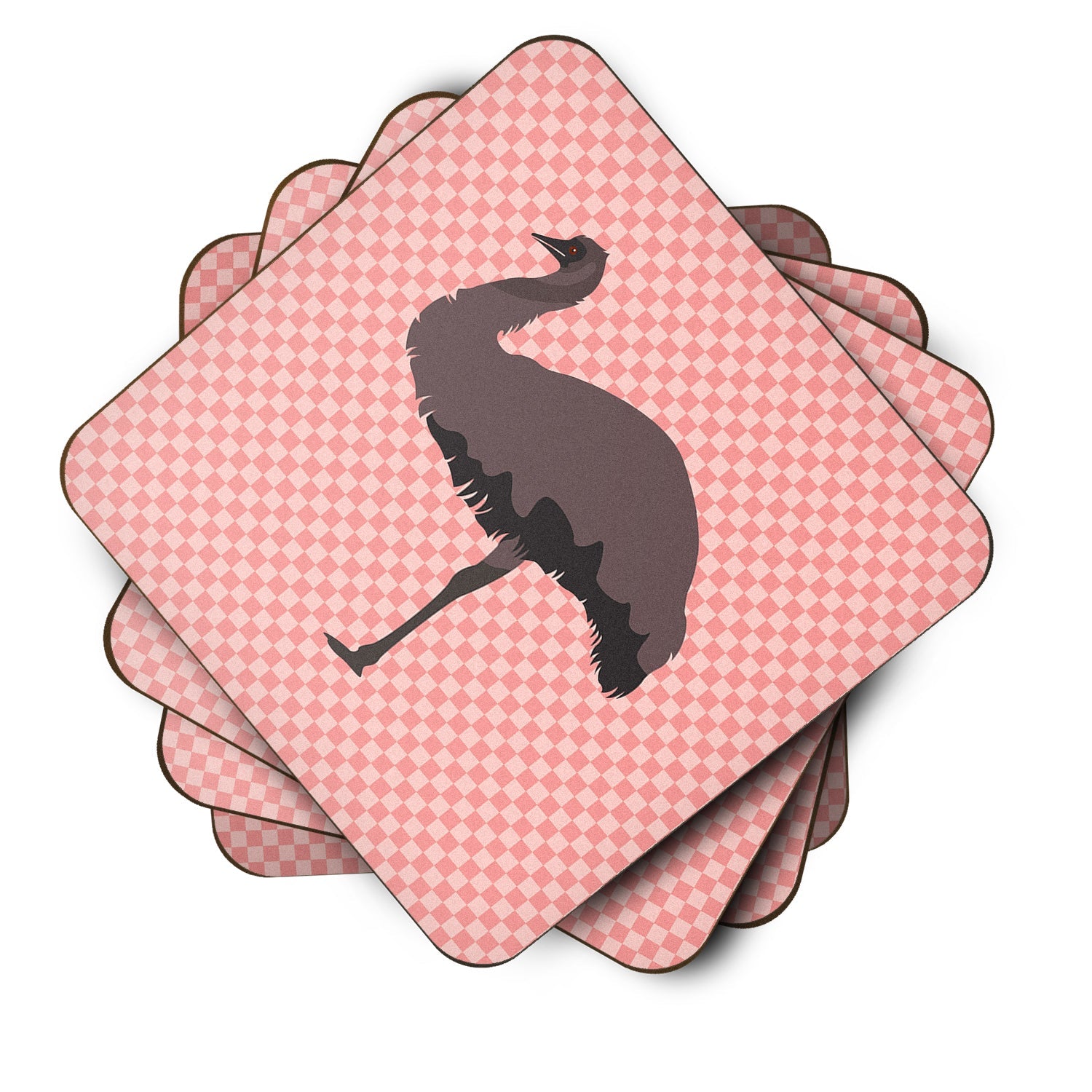 Emu Pink Check Foam Coasters Set of 4 Cup Coasters for Indoor Outdoor, Tabletop Protection, Anti Slip, Mouse pad Material