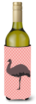 Emu Pink Check Wine Bottle Hugger Gift Sleeve for Standard 750 ml Bottles, Insulated Reusable Also Fits Mini Shot & Pint Bottles
