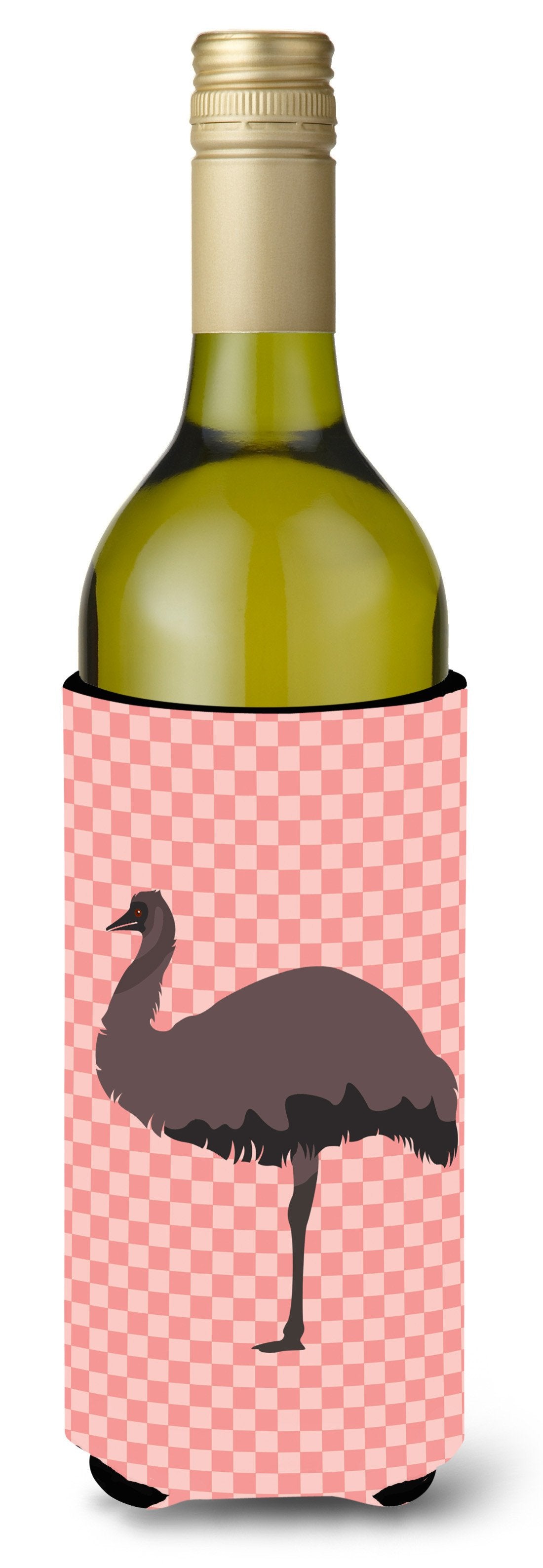 Emu Pink Check Wine Bottle Hugger Gift Sleeve for Standard 750 ml Bottles, Insulated Reusable Also Fits Mini Shot & Pint Bottles