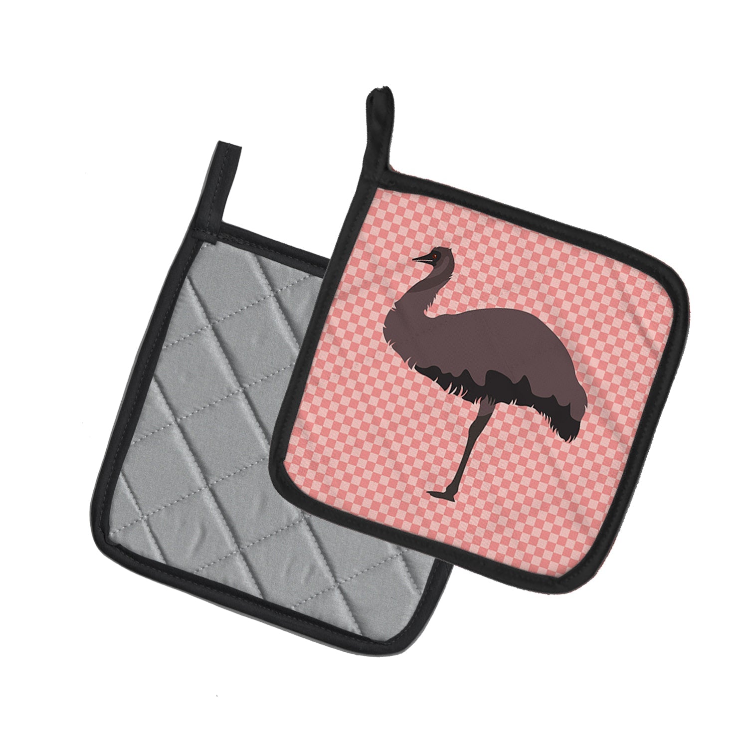 Emu Pink Check Pot Holder Set of 2 Heat Resistant Quilted Hot Pads 7.5 x 7.5 Inch, Insulated Kitchen Trivets for Cooking & Baking