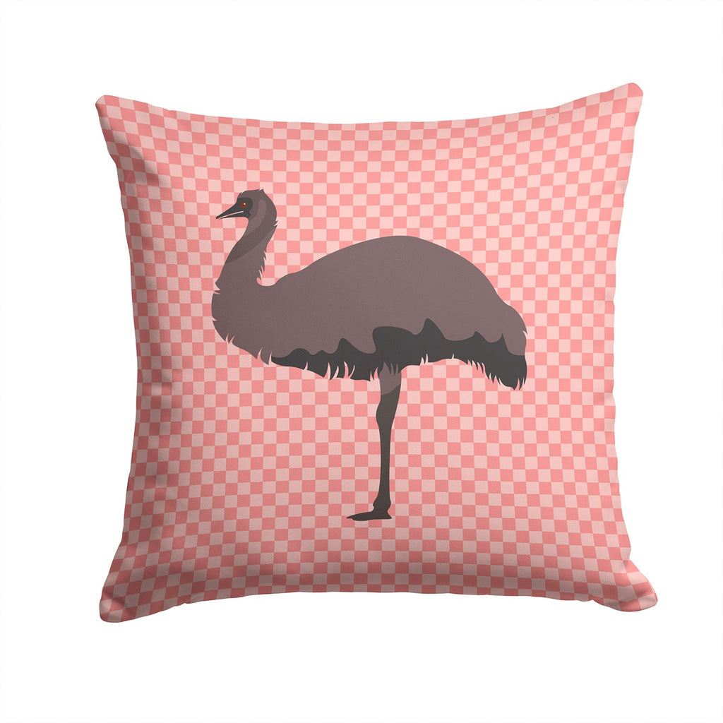 Emu Pink Check Decorative Throw Pillow 14x14 Indoor Outdoor Accent Cushion, Fabric Cover with Insert for Sofa, Bed, Porch & Living Room