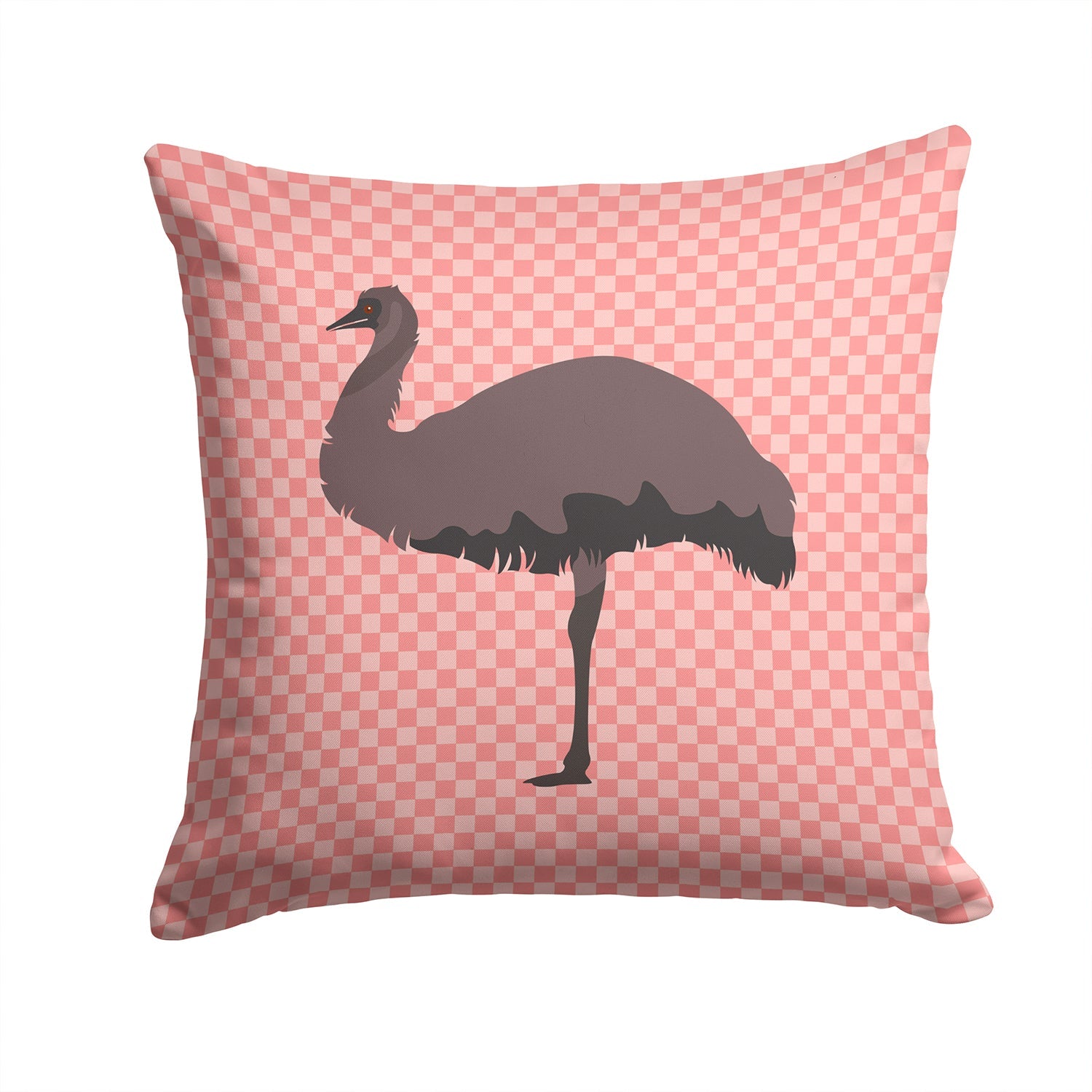 Emu Pink Check Decorative Throw Pillow 14x14 Indoor Outdoor Accent Cushion, Fabric Cover with Insert for Sofa, Bed, Porch & Living Room