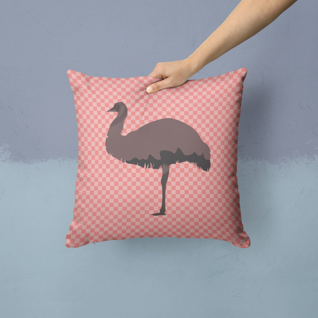 Emu Pink Check Decorative Throw Pillow 14x14 Indoor Outdoor Accent Cushion, Fabric Cover with Insert for Sofa, Bed, Porch & Living Room