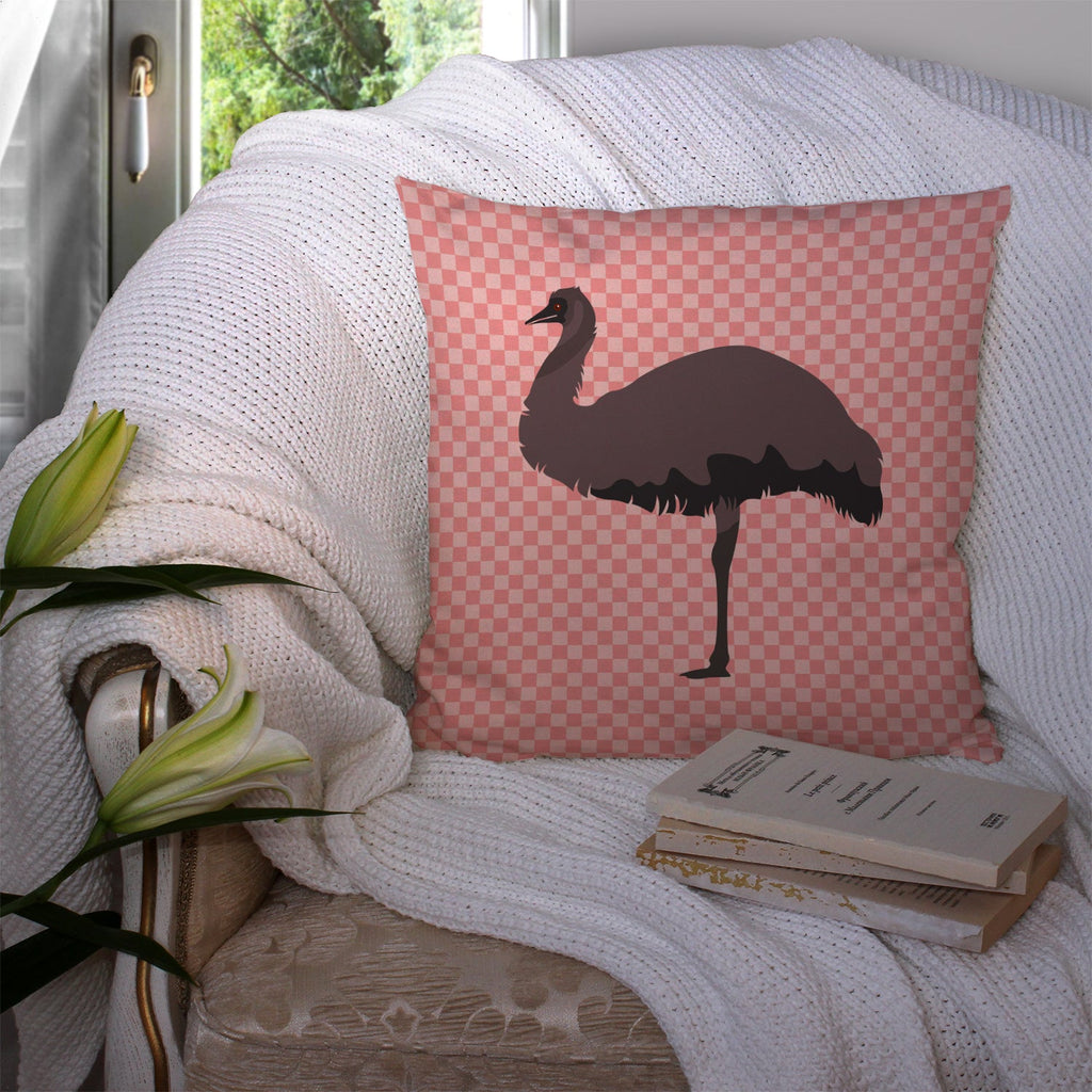 Emu Pink Check Decorative Throw Pillow 14x14 Indoor Outdoor Accent Cushion, Fabric Cover with Insert for Sofa, Bed, Porch & Living Room