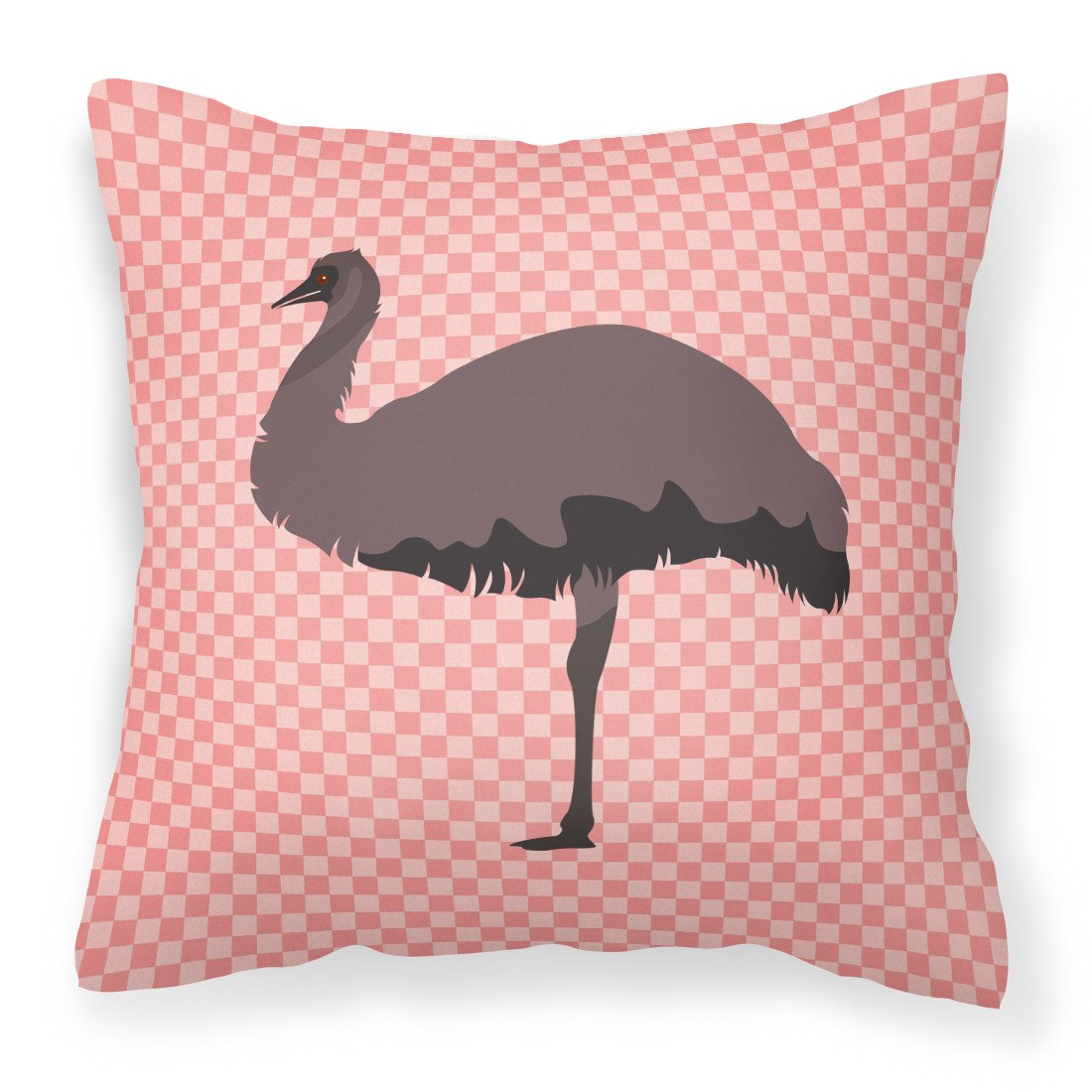 Emu Pink Check Decorative Throw Pillow 18x18 Indoor Outdoor Accent Cushion, Fabric Cover with Insert for Sofa, Bed, Porch & Living Room